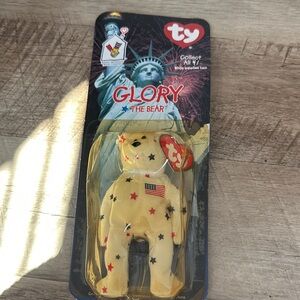 Ty Glory the Bear - Cream with Red, Blue, and Black Stars